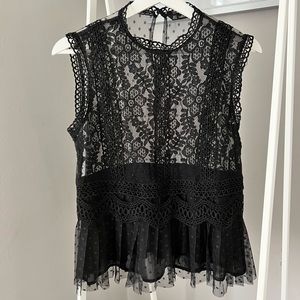 Black lace Zara sleeveless peplum top.